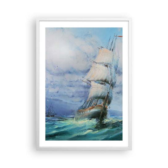 Obraz - Plakat - Pomyślnych wiatrów - 50x70cm - Żaglowiec Morze Żeglarstwo - Nowoczesny modny obraz Plakat rama biała ARTTOR ARTTOR