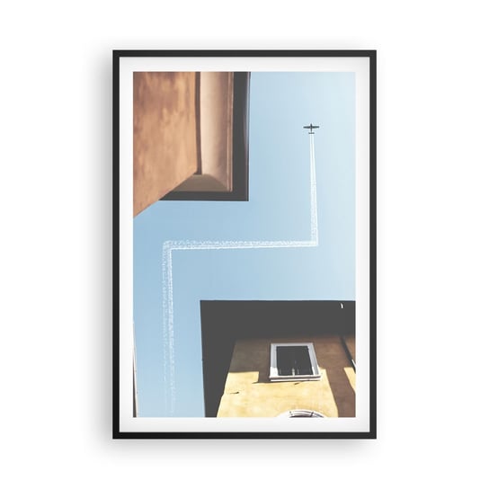 Obraz - Plakat - Ponad miejskim labiryntem - 61x91cm - Samolot Budynki Podróże - Foto Plakaty na ścianę w czarnej ramie - Plakat do Salonu Sypialni ARTTOR ARTTOR