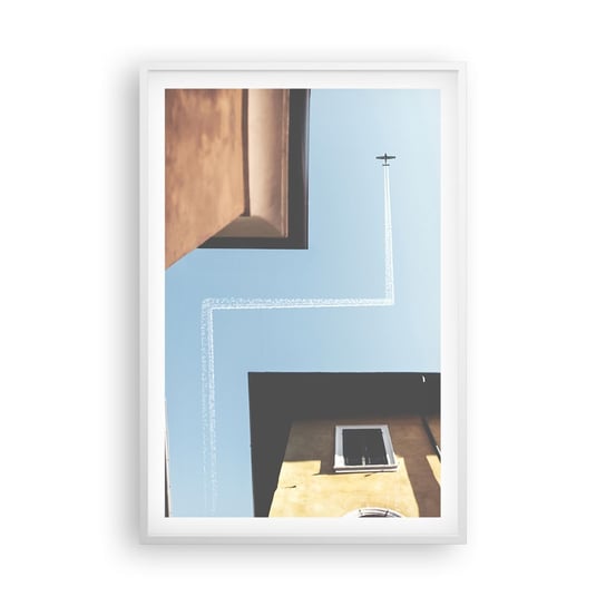 Obraz - Plakat - Ponad miejskim labiryntem - 61x91cm - Samolot Budynki Podróże - Foto Plakaty na ścianę w ramie białej - Plakat do Salonu Sypialni ARTTOR ARTTOR