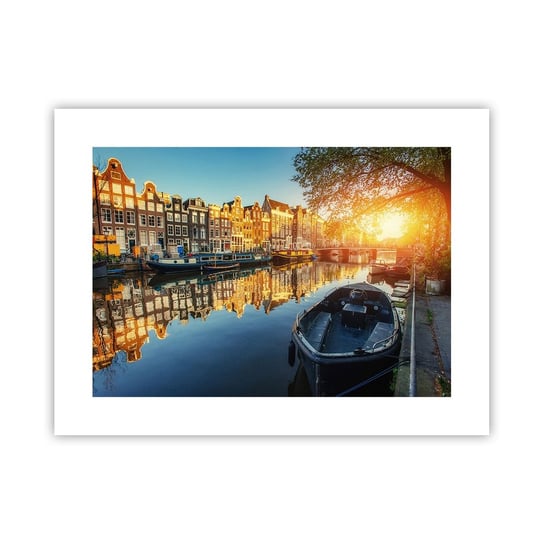 Obraz - Plakat - Poranek w Amsterdamie - 40x30cm - Miasto Amsterdam Architektura - Foto Plakaty na ścianę bez ramy - Plakat do Salonu Sypialni ARTTOR ARTTOR