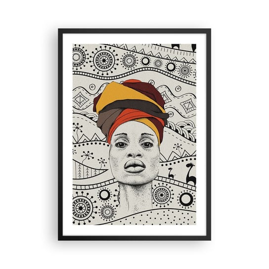 Obraz - Plakat - Portret afrykański - 50x70cm - Afryka Kobieta Turban - Nowoczesny modny obraz Plakat czarna rama ARTTOR ARTTOR