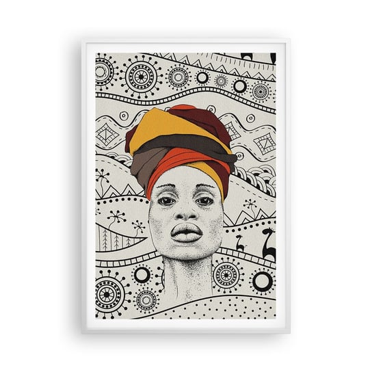 Obraz - Plakat - Portret afrykański - 70x100cm - Afryka Kobieta Turban - Foto Plakaty w ramie koloru białego do Salonu Sypialni ARTTOR ARTTOR