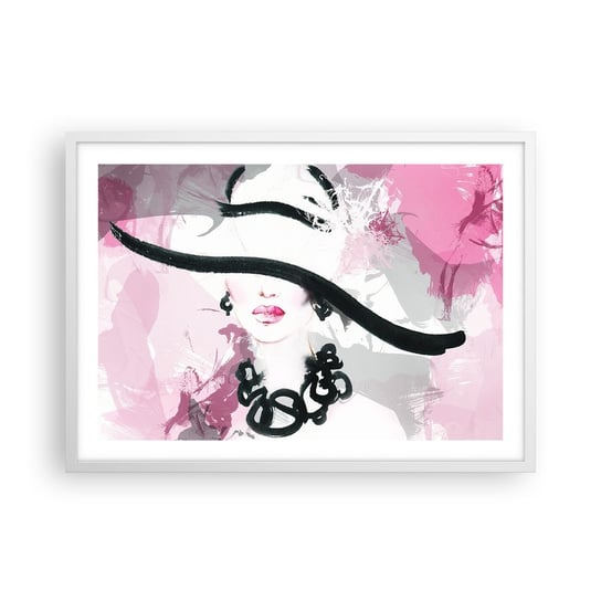 Obraz - Plakat - Portret damy w czerni i różu - 70x50cm - Kobieta Twarz Kobiety Abstrakcja - Nowoczesny modny obraz Plakat rama biała ARTTOR ARTTOR