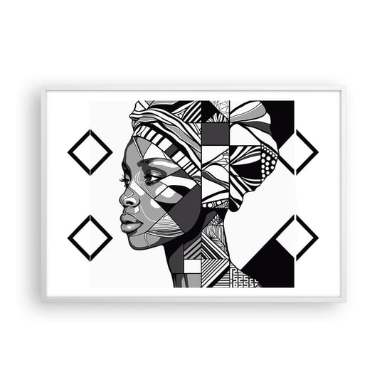 Obraz - Plakat - Portret etniczny - 100x70cm - Portret Afroamerykanka Turban - Foto Plakaty w ramie koloru białego do Salonu Sypialni ARTTOR ARTTOR
