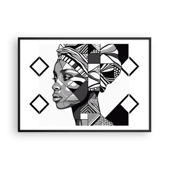 Obraz - Plakat - Portret etniczny - 100x70cm - Portret Afroamerykanka Turban - Foto Plakaty w ramie koloru czarnego do Salonu Sypialni ARTTOR ARTTOR
