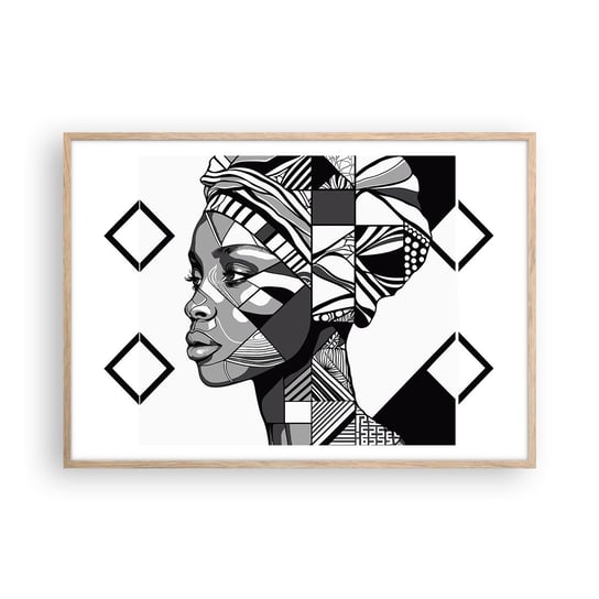 Obraz - Plakat - Portret etniczny - 100x70cm - Portret Afroamerykanka Turban - Foto Plakaty w ramie koloru jasny dąb do Salonu Sypialni ARTTOR ARTTOR