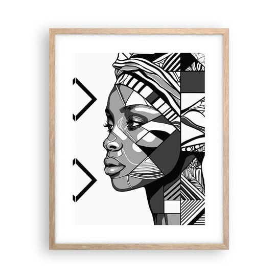 Obraz - Plakat - Portret etniczny - 40x50cm - Portret Afroamerykanka Turban - Foto Plakaty w ramie koloru jasny dąb do Salonu Sypialni ARTTOR ARTTOR