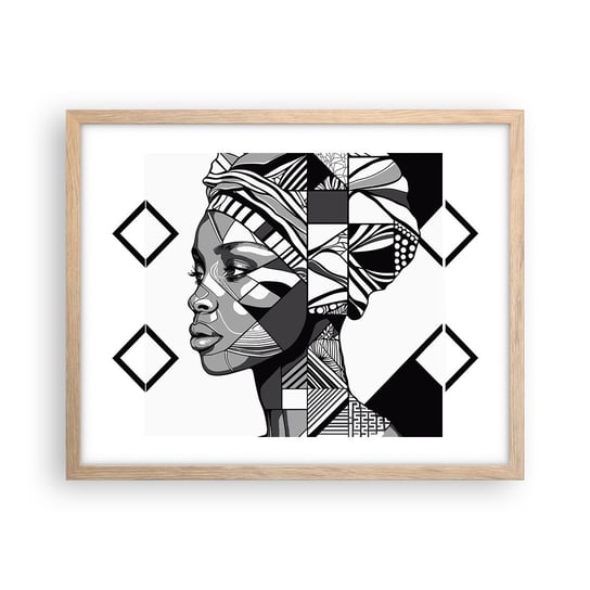 Obraz - Plakat - Portret etniczny - 50x40cm - Portret Afroamerykanka Turban - Foto Plakaty w ramie koloru jasny dąb do Salonu Sypialni ARTTOR ARTTOR