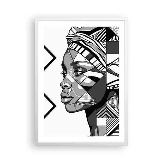 Obraz - Plakat - Portret etniczny - 50x70cm - Portret Afroamerykanka Turban - Nowoczesny modny obraz Plakat rama biała ARTTOR ARTTOR
