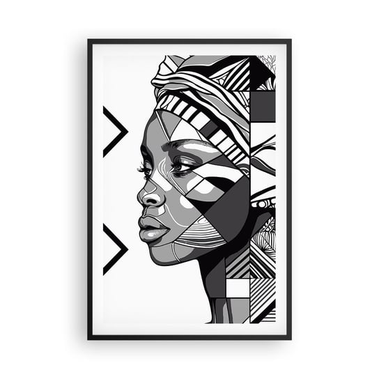 Obraz - Plakat - Portret etniczny - 61x91cm - Portret Afroamerykanka Turban - Foto Plakaty na ścianę w czarnej ramie - Plakat do Salonu Sypialni ARTTOR ARTTOR