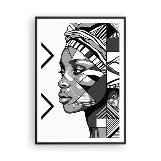 Obraz - Plakat - Portret etniczny - 70x100cm - Portret Afroamerykanka Turban - Foto Plakaty w ramie koloru czarnego do Salonu Sypialni ARTTOR ARTTOR