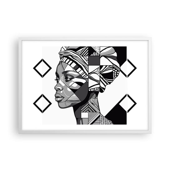 Obraz - Plakat - Portret etniczny - 70x50cm - Portret Afroamerykanka Turban - Nowoczesny modny obraz Plakat rama biała ARTTOR ARTTOR