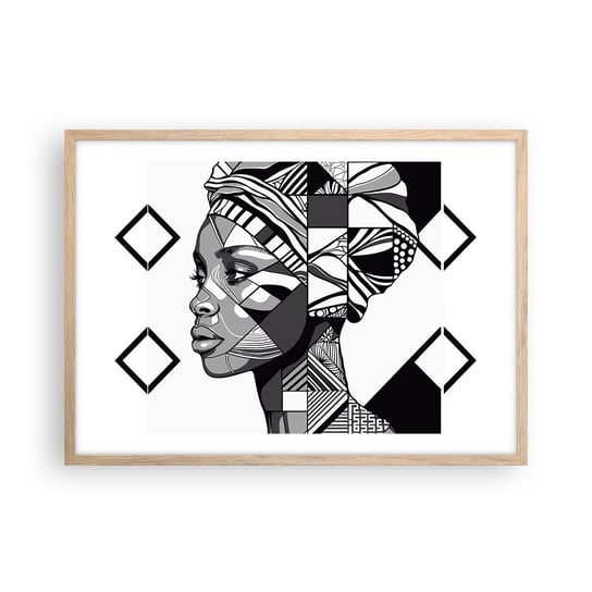 Obraz - Plakat - Portret etniczny - 70x50cm - Portret Afroamerykanka Turban - Nowoczesny modny obraz Plakat rama jasny dąb ARTTOR ARTTOR