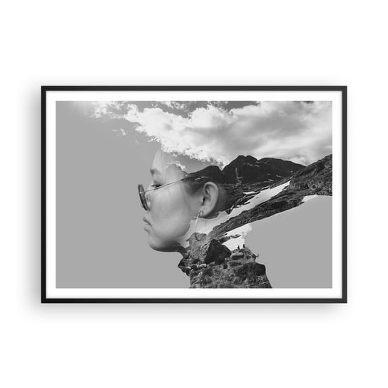 Obraz - Plakat - Portret górny i chmurny - 100x70cm - Abstrakcja Głowa Kobiety Fantasy - Foto Plakaty w ramie koloru czarnego do Salonu Sypialni ARTTOR ARTTOR