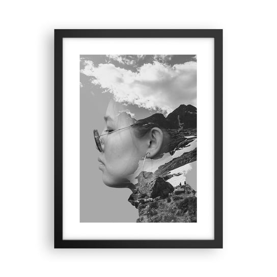 Obraz - Plakat - Portret górny i chmurny - 30x40cm - Abstrakcja Głowa Kobiety Fantasy - Foto Plakaty na ścianę w czarnej ramie - Plakat do Salonu Sypialni ARTTOR ARTTOR