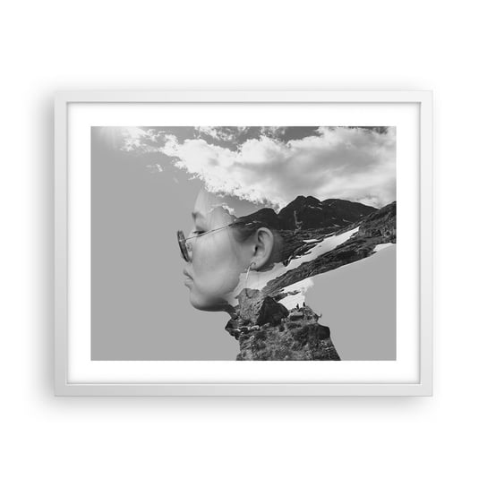 Obraz - Plakat - Portret górny i chmurny - 50x40cm - Abstrakcja Głowa Kobiety Fantasy - Foto Plakaty w ramie koloru białego do Salonu Sypialni ARTTOR ARTTOR