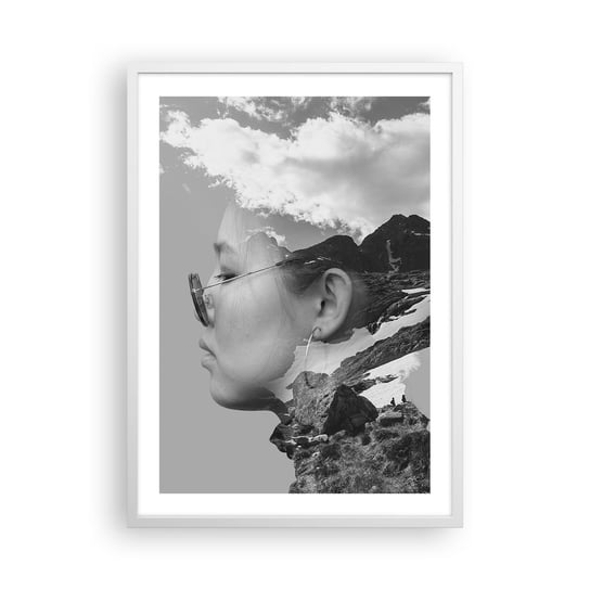 Obraz - Plakat - Portret górny i chmurny - 50x70cm - Abstrakcja Głowa Kobiety Fantasy - Nowoczesny modny obraz Plakat rama biała ARTTOR ARTTOR