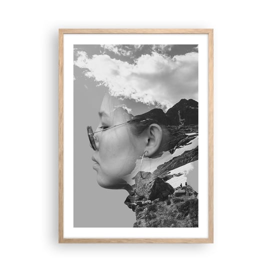 Obraz - Plakat - Portret górny i chmurny - 50x70cm - Abstrakcja Głowa Kobiety Fantasy - Nowoczesny modny obraz Plakat rama jasny dąb ARTTOR ARTTOR