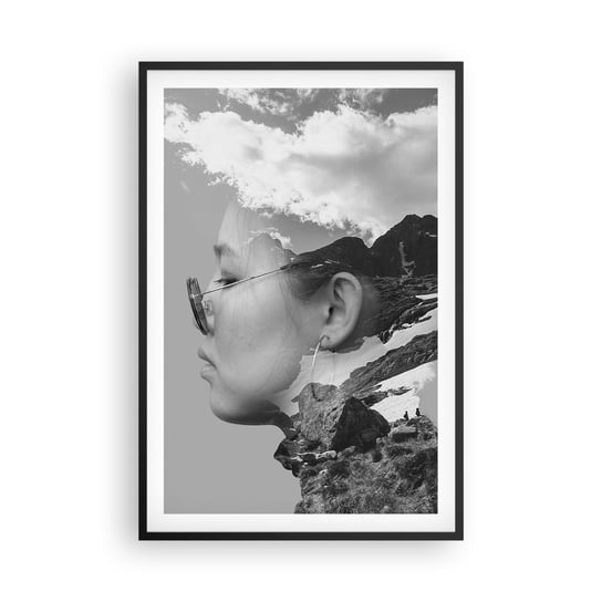 Obraz - Plakat - Portret górny i chmurny - 61x91cm - Abstrakcja Głowa Kobiety Fantasy - Foto Plakaty na ścianę w czarnej ramie - Plakat do Salonu Sypialni ARTTOR ARTTOR