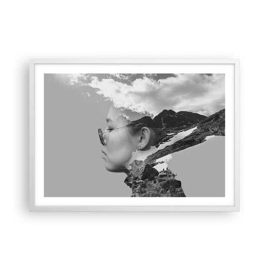 Obraz - Plakat - Portret górny i chmurny - 70x50cm - Abstrakcja Głowa Kobiety Fantasy - Nowoczesny modny obraz Plakat rama biała ARTTOR ARTTOR