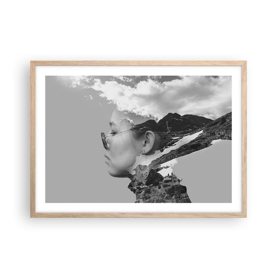Obraz - Plakat - Portret górny i chmurny - 70x50cm - Abstrakcja Głowa Kobiety Fantasy - Nowoczesny modny obraz Plakat rama jasny dąb ARTTOR ARTTOR