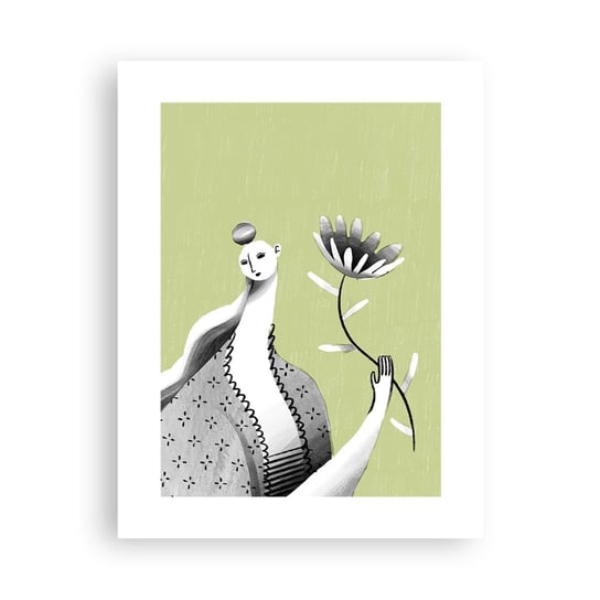 Obraz - Plakat - Portret modernistyczny – trzymająca kwiat - 30x40cm - Kobieta Kwiat Karykatura - Foto Plakaty na ścianę bez ramy - Plakat do Salonu Sypialni ARTTOR ARTTOR