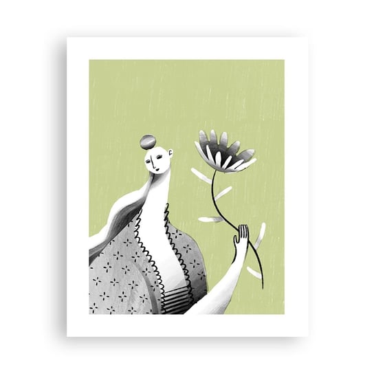 Obraz - Plakat - Portret modernistyczny – trzymająca kwiat - 40x50cm - Kobieta Kwiat Karykatura - Foto Plakaty bez ramy do Salonu Sypialni ARTTOR ARTTOR