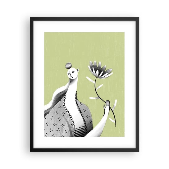 Obraz - Plakat - Portret modernistyczny – trzymająca kwiat - 40x50cm - Kobieta Kwiat Karykatura - Foto Plakaty w ramie koloru czarnego do Salonu Sypialni ARTTOR ARTTOR