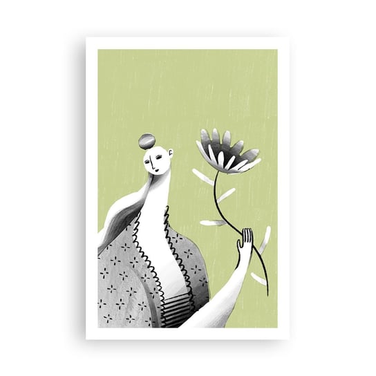 Obraz - Plakat - Portret modernistyczny – trzymająca kwiat - 61x91cm - Kobieta Kwiat Karykatura - Foto Plakaty na ścianę bez ramy - Plakat do Salonu Sypialni ARTTOR ARTTOR