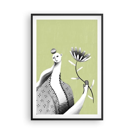 Obraz - Plakat - Portret modernistyczny – trzymająca kwiat - 61x91cm - Kobieta Kwiat Karykatura - Foto Plakaty na ścianę w czarnej ramie - Plakat do Salonu Sypialni ARTTOR ARTTOR