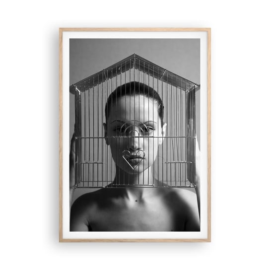 Obraz - Plakat - Portret nieco surrealistyczny - 70x100cm - Kobieta Sztuka Modelka - Foto Plakaty w ramie koloru jasny dąb do Salonu Sypialni ARTTOR ARTTOR