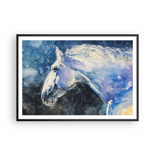Obraz - Plakat - Portret w błękitnej poświacie - 100x70cm - Koń Malarstwo Zwierzęta - Foto Plakaty w ramie koloru czarnego do Salonu Sypialni ARTTOR ARTTOR