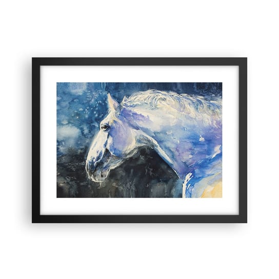 Obraz - Plakat - Portret w błękitnej poświacie - 40x30cm - Koń Malarstwo Zwierzęta - Foto Plakaty na ścianę w czarnej ramie - Plakat do Salonu Sypialni ARTTOR ARTTOR
