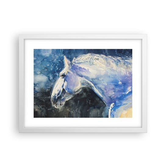 Obraz - Plakat - Portret w błękitnej poświacie - 40x30cm - Koń Malarstwo Zwierzęta - Foto Plakaty na ścianę w ramie białej - Plakat do Salonu Sypialni ARTTOR ARTTOR