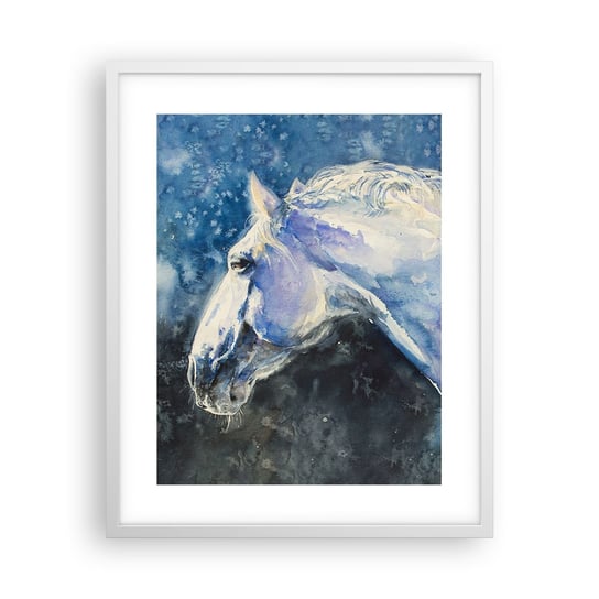 Obraz - Plakat - Portret w błękitnej poświacie - 40x50cm - Koń Malarstwo Zwierzęta - Foto Plakaty w ramie koloru białego do Salonu Sypialni ARTTOR ARTTOR