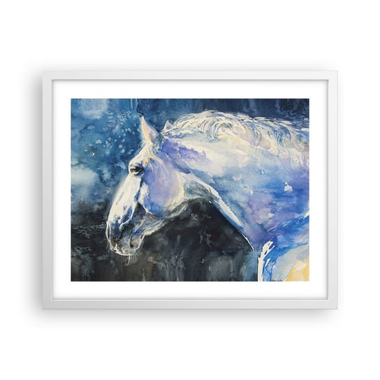 Obraz - Plakat - Portret w błękitnej poświacie - 50x40cm - Koń Malarstwo Zwierzęta - Foto Plakaty w ramie koloru białego do Salonu Sypialni ARTTOR ARTTOR