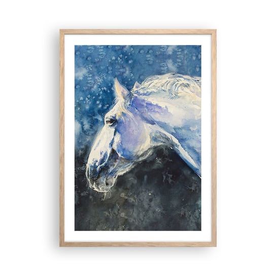 Obraz - Plakat - Portret w błękitnej poświacie - 50x70cm - Koń Malarstwo Zwierzęta - Nowoczesny modny obraz Plakat rama jasny dąb ARTTOR ARTTOR