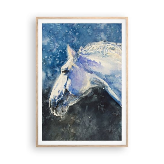 Obraz - Plakat - Portret w błękitnej poświacie - 70x100cm - Koń Malarstwo Zwierzęta - Foto Plakaty w ramie koloru jasny dąb do Salonu Sypialni ARTTOR ARTTOR