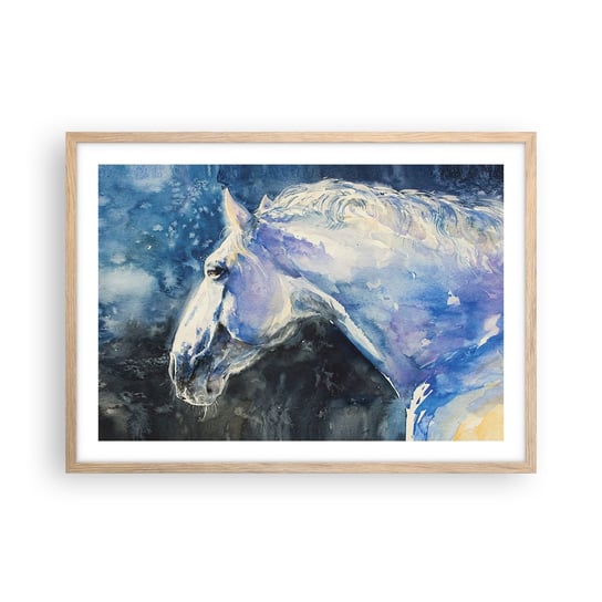 Obraz - Plakat - Portret w błękitnej poświacie - 70x50cm - Koń Malarstwo Zwierzęta - Nowoczesny modny obraz Plakat rama jasny dąb ARTTOR ARTTOR