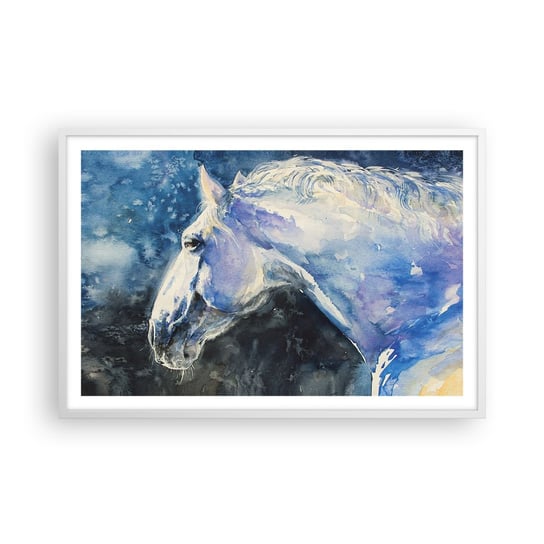 Obraz - Plakat - Portret w błękitnej poświacie - 91x61cm - Koń Malarstwo Zwierzęta - Foto Plakaty na ścianę w ramie białej - Plakat do Salonu Sypialni ARTTOR ARTTOR