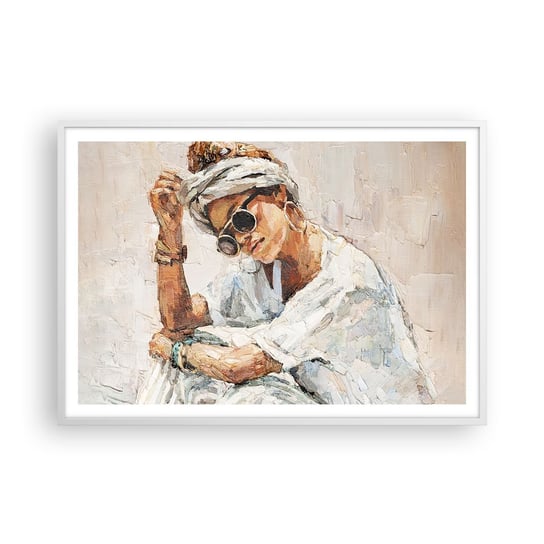 Obraz - Plakat - Portret w pełnym słońcu - 100x70cm - Portret Boho Olejny - Foto Plakaty w ramie koloru białego do Salonu Sypialni ARTTOR ARTTOR