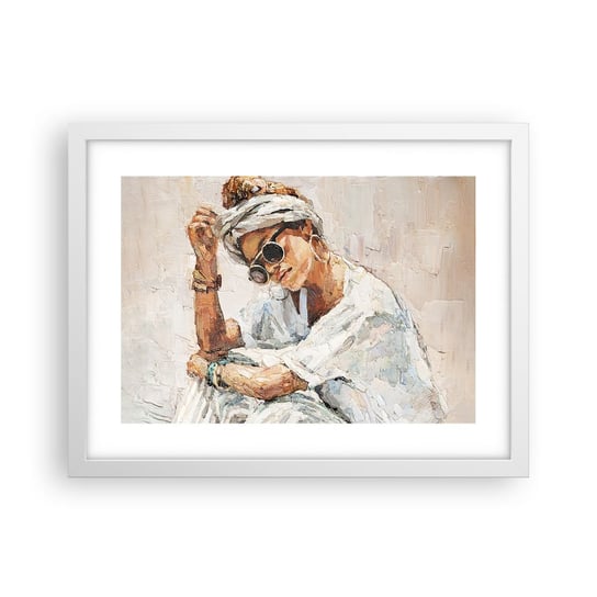 Obraz - Plakat - Portret w pełnym słońcu - 40x30cm - Portret Boho Olejny - Foto Plakaty na ścianę w ramie białej - Plakat do Salonu Sypialni ARTTOR ARTTOR