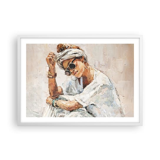 Obraz - Plakat - Portret w pełnym słońcu - 70x50cm - Portret Boho Olejny - Nowoczesny modny obraz Plakat rama biała ARTTOR ARTTOR