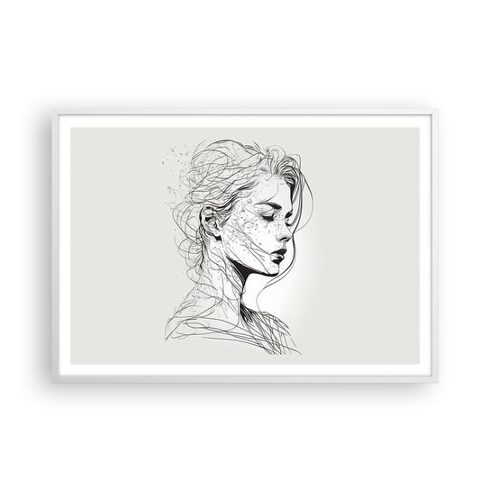 Obraz - Plakat - Portret w zamyśleniu - 100x70cm - Kobieta Portret Kreska - Foto Plakaty w ramie koloru białego do Salonu Sypialni ARTTOR ARTTOR