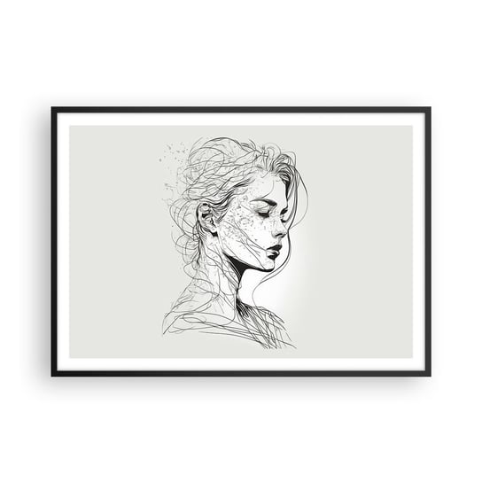 Obraz - Plakat - Portret w zamyśleniu - 100x70cm - Kobieta Portret Kreska - Foto Plakaty w ramie koloru czarnego do Salonu Sypialni ARTTOR ARTTOR