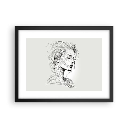 Obraz - Plakat - Portret w zamyśleniu - 40x30cm - Kobieta Portret Kreska - Foto Plakaty na ścianę w czarnej ramie - Plakat do Salonu Sypialni ARTTOR ARTTOR