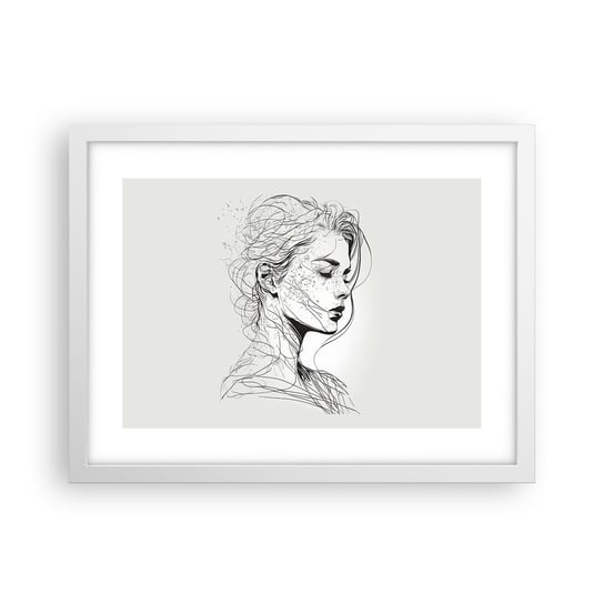 Obraz - Plakat - Portret w zamyśleniu - 40x30cm - Kobieta Portret Kreska - Foto Plakaty na ścianę w ramie białej - Plakat do Salonu Sypialni ARTTOR ARTTOR