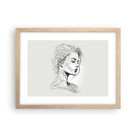 Obraz - Plakat - Portret w zamyśleniu - 40x30cm - Kobieta Portret Kreska - Foto Plakaty na ścianę w ramie jasny dąb - Plakat do Salonu Sypialni ARTTOR ARTTOR