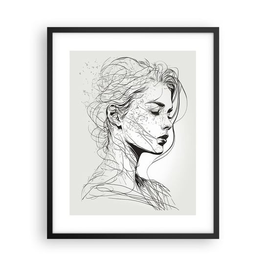 Obraz - Plakat - Portret w zamyśleniu - 40x50cm - Kobieta Portret Kreska - Foto Plakaty w ramie koloru czarnego do Salonu Sypialni ARTTOR ARTTOR