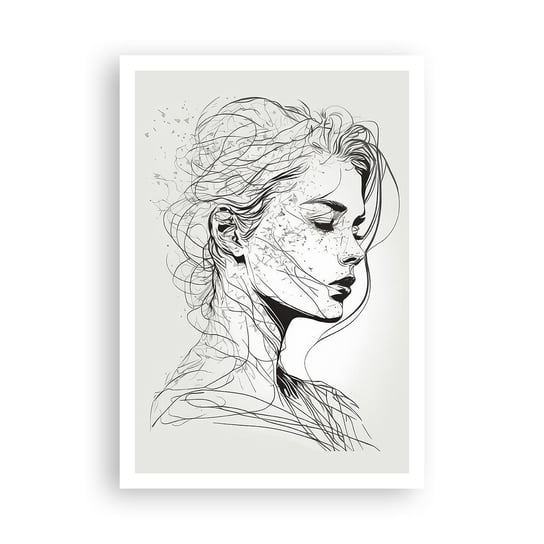 Obraz - Plakat - Portret w zamyśleniu - 70x100cm - Kobieta Portret Kreska - Foto Plakaty bez ramy na ścianę do Salonu Sypialni ARTTOR ARTTOR